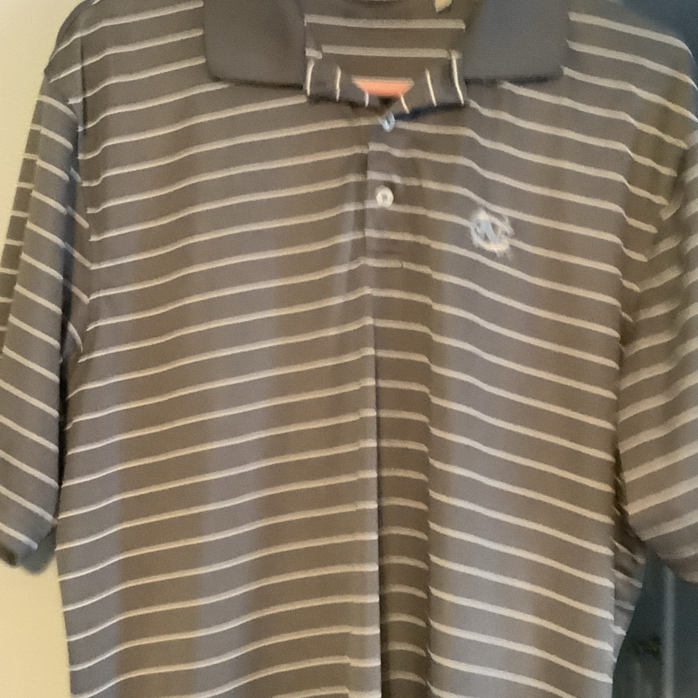 UNC Tar Heels Charcoal and White Striped golf Polo‎